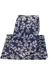 Soprano Navy With White Flowers Silk Tie And Hanky Set