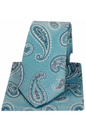 Soprano Turquoise Green Paisley Silk Tie And Hanky Set