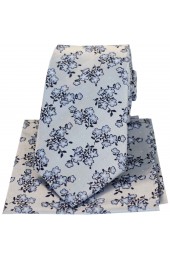 Soprano Silver Ground With Small Flowers Silk Tie And Hanky Set