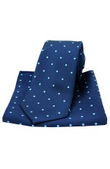 Soprano Navy and Light Blue Polka Dot Silk Tie and Pocket Square