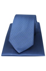 Soprano Royal Blue Herringbone Silk Tie And Hanky Set