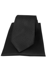 Soprano Black Herringbone Silk Tie And Hanky Set