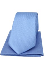 Soprano Sky Blue Herringbone Silk Tie And Hanky Set