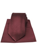 Soprano Cherry Herringbone Silk Tie And Pocket Square