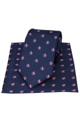 Soprano Navy with Pink Fleur De Lis Silk Tie And Pocket Square