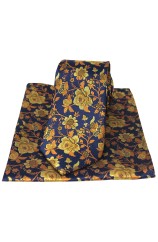 Soprano Navy Gold Orange Floral Silk Tie And Pocket Square