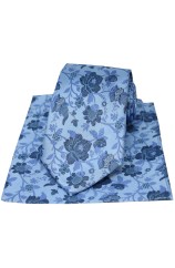 Soprano Sky Blue Floral Patterned Silk Tie And Hanky Set