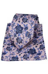 Soprano Dusky Pink Floral Patterned Silk Tie And Hanky Set
