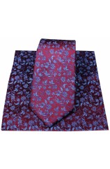Soprano Wine With Small Flowers Silk Tie & Hanky