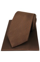 Soprano Brown Herringbone Silk Tie And Hanky Set