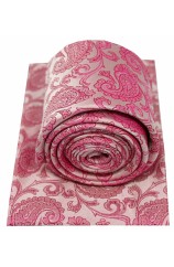 Soprano Fuchsia Paisley Silk Tie And Matching Hanky Set