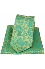 Soprano Jade Paisley Woven Silk Tie And Pocket Square