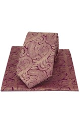 Soprano Purple Ground With Fuchsia Paisley Luxury Silk Tie And Hanky