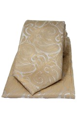 Soprano Beige Luxury Paisley Silk Tie And Tie Set