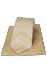 Soprano Wedding Gold Paisley Silk Tie And Hanky