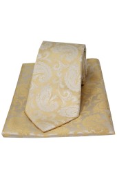 Soprano Wedding Gold Paisley Silk Tie And Hanky