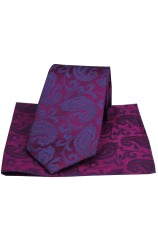 Soprano Plum With Blue Paisley Silk Tie & Pocket Square 