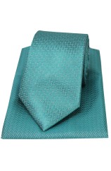 Soprano Teal Herringbone Silk Tie And Hanky Set