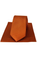Soprano Rust Herringbone Silk Tie And Hanky Set