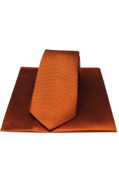 Soprano Rust Herringbone Silk Tie And Hanky Set