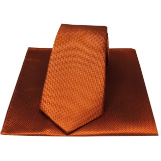 Soprano Rust Herringbone Silk Tie And Hanky Set
