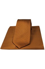 Soprano Copper Herringbone Silk Tie And Hanky Set