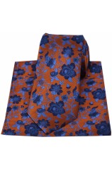 Soprano Orange Blue Floral Luxury Silk Tie And Hanky