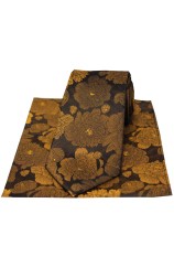 Soprano Brown And Bronze Large Flowers Silk Tie And Pocket Square