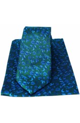 Soprano Forest Green Navy Flowers Silk Tie And Pocket Square