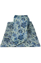 Soprano Duck Egg Blue Floral Luxury Silk Tie And Hanky