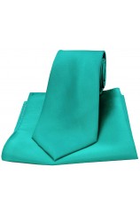 Soprano Sea Green Satin Silk Tie and Pocket Square