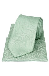 Soprano Tonal Mint Paisley Silk Tie And Pocket Square