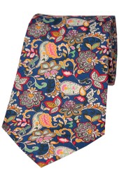 Navy Ground With Multi-Coloured Paisley Floral Posh And Dandy Silk Ties