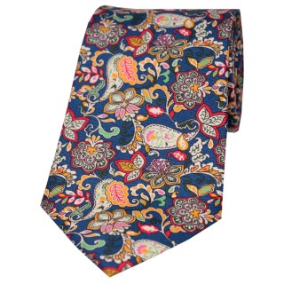 Navy Ground With Multi-Coloured Paisley Floral Posh And Dandy Silk Ties