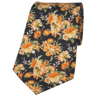 Black With Orange And Yellow Flowers Posh And Dandy Silk Ties