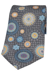 Grey with large multi coloured Circles Posh & Dandy Silk Tie