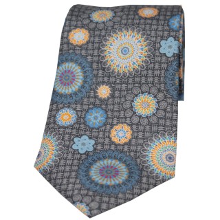 Grey with large multi coloured Circles Posh & Dandy Silk Tie