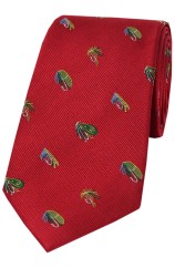 Soprano Fishing Flies On Red Ground Country Silk Tie