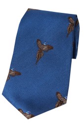 Soprano Flying Pheasants On Blue Ground Country Silk Tie