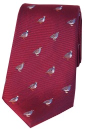 Soprano Grouse and Partridge On Wine Ground Country Silk Tie