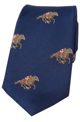 Soprano Jockeys and Horses On Blue Ground Country Silk Tie