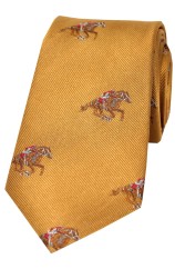 Soprano Jockeys And Horses On Light Gold Ground Silk Tie