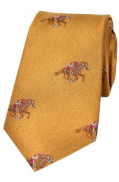 Soprano Jockeys And Horses On Light Gold Ground Silk Tie
