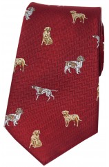 Soprano Dogs On Red Ground Country Silk Tie