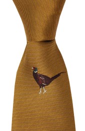 Soprano Single Motif Standing Pheasant On Mustard Ground Country Silk Tie