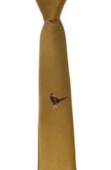 Soprano Single Motif Standing Pheasant On Mustard Ground Country Silk Tie