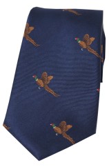 Soprano Flying Pheasant On Navy Ground Country Silk Tie