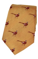 Soprano Standing Male Pheasant on Gold Ground Country Silk Tie