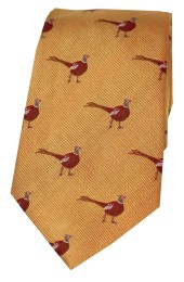 Soprano Standing Male Pheasant on Gold Ground Country Silk Tie