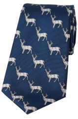 Soprano Standing Stags On Navy Ground Country Silk Tie